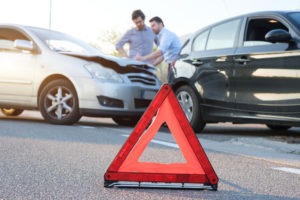 close-up on a road sign after a car accident