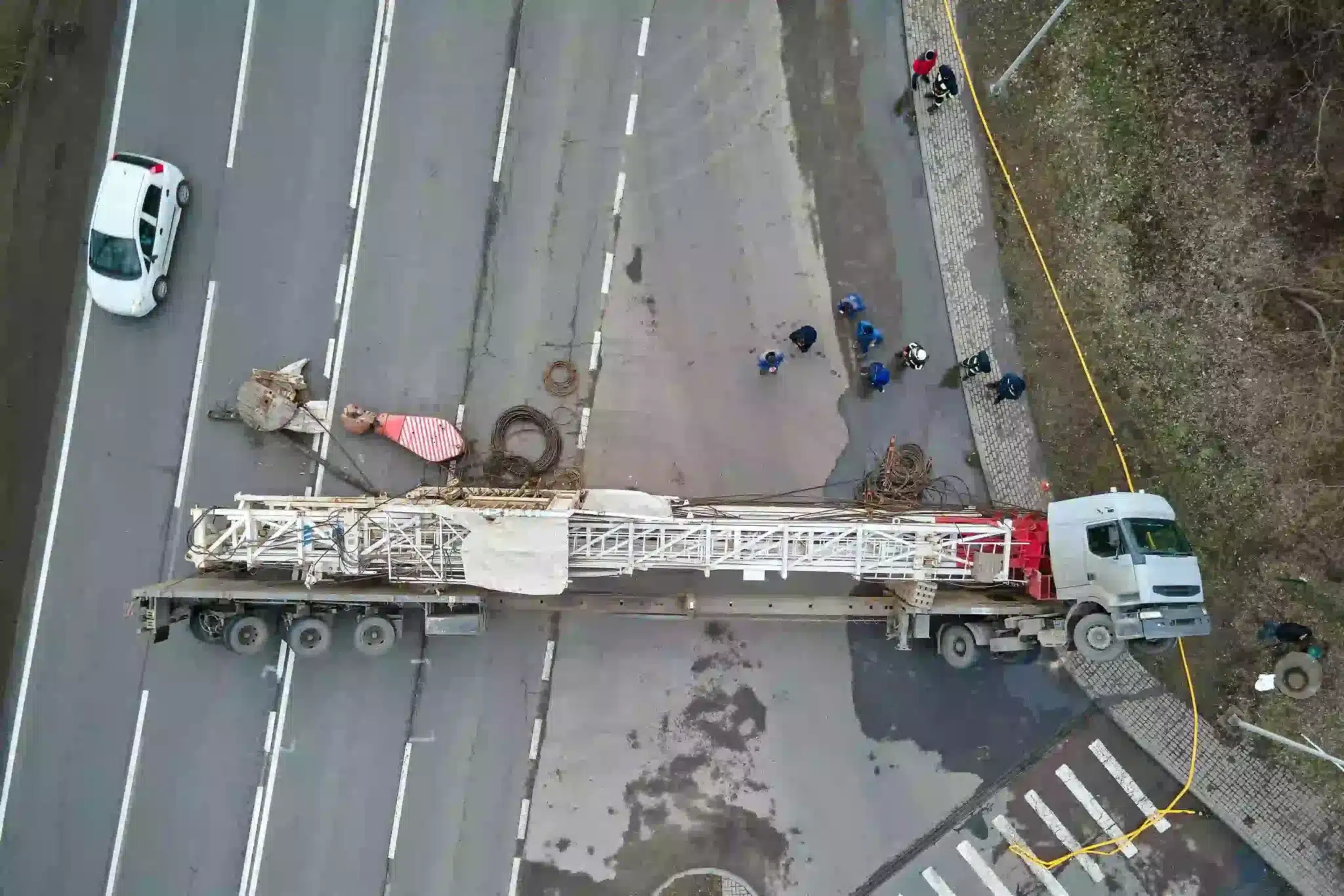 Aerial view of a truck accident on the highway