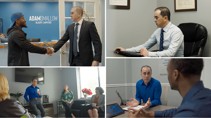 Group of images of Adam Smallow meeting clients